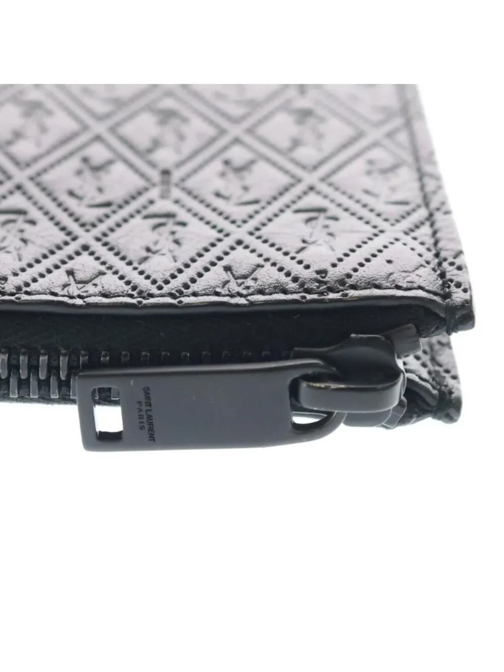 Saint Laurent Paris YSL Monogram Clutch Black Leather Silver